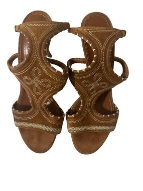 Sergio Rossi Tan Suede Cutout Sandals